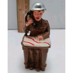 Vtg Barclay Manoil Soldier At Desk W/Map & Phone Lead Cast Dime Store Doughboys